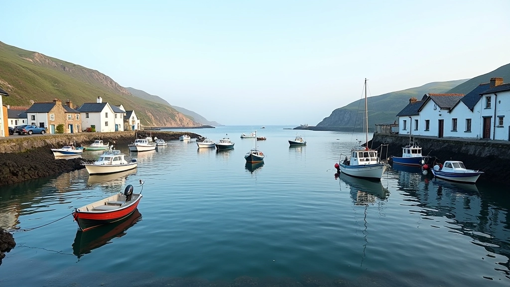 Ballycotton harbour with fishing boats and calm waters